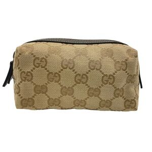 Gucci Tan Monogram cosmetic Pouch toiletry gym school clutch like new